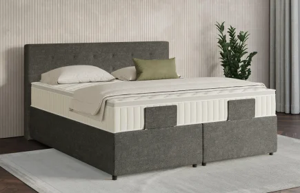Mozart Boxspringbett Serie 7 Clementi 180x200 mit Bettkasten Grober Stoff Muddy Brown H2/H2 Königliche Matratze