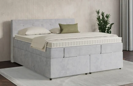 Mozart Boxspringbett Serie 7 Clementi 180x200 mit Bettkasten Samt Fog Grey H3/H3