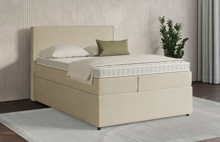 Mozart Boxspringbett Serie 7 Händel 100x200 mit Bettkasten Grober Stoff Wool Cream H3