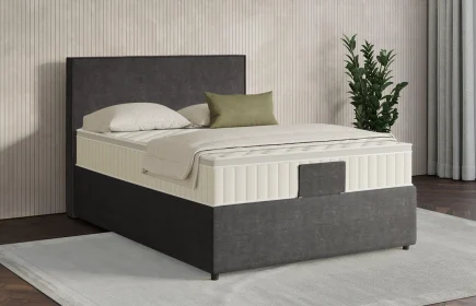 Mozart Boxspringbett Serie 7 Händel 120x200 mit Bettkasten Feiner Stoff Carbon Grey H2 Königliche Matratze