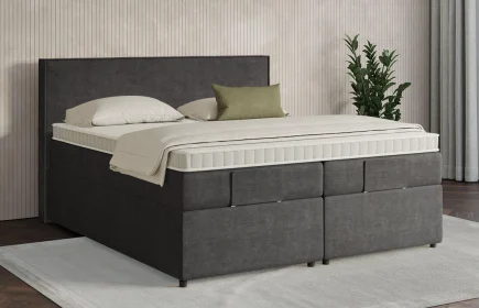 Mozart Boxspringbett Serie 7 Händel 160x200 mit Bettkasten Feiner Stoff Carbon Grey H2/H3