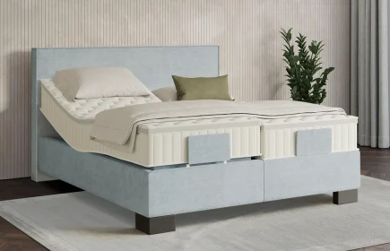 Mozart Boxspringbett Serie 7 Händel 180x200 elektrisch Feiner Stoff Frosted Azure H3/H3 Königliche Matratze