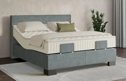 Mozart Boxspringbett Serie 7 Händel 180x200 elektrisch Samt Dusty Blues H2/H2 Königliche Matratze