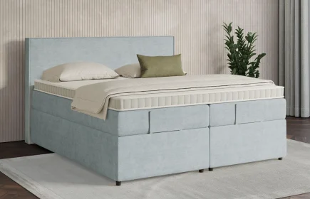 Mozart Boxspringbett Serie 7 Händel 200x200 mit Bettkasten Feiner Stoff Frosted Azure H2