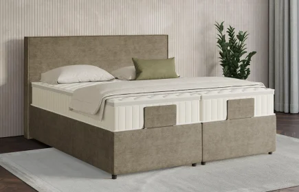 Mozart Boxspringbett Serie 7 Händel 280x200 mit Bettkasten Feiner Stoff Dusty Taupe H3/H2 Königliche Matratze