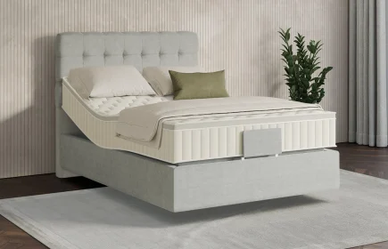 Mozart Boxspringbett Serie 7 Haydn 100x200 elektrisch Feiner Stoff Lunar Mist H4 schwebend Königliche Matratze