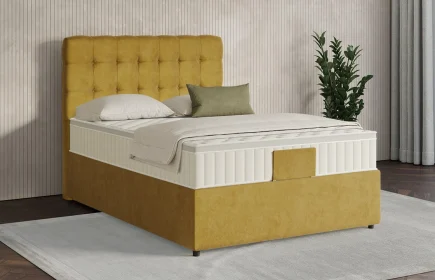 Mozart Boxspringbett Serie 7 Haydn 100x200 mit Bettkasten Samt Mustard H2 Königliche Matratze