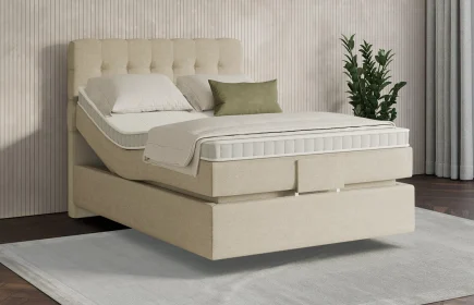 Mozart Boxspringbett Serie 7 Haydn 120x200 elektrisch Grober Stoff Wool Cream H3 schwebend