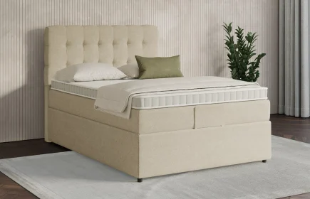 Mozart Boxspringbett Serie 7 Haydn 120x200 mit Bettkasten Grober Stoff Wool Cream H3