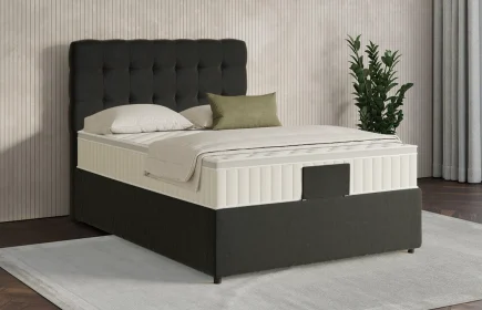 Mozart Boxspringbett Serie 7 Haydn 120x220 mit Bettkasten Samt Raven Silk H2 Königliche Matratze