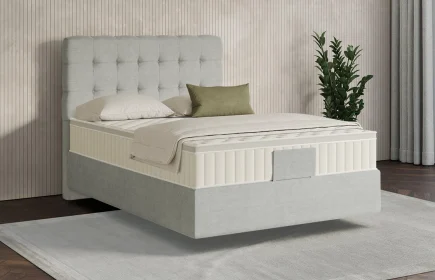 Mozart Boxspringbett Serie 7 Haydn 140x200 Feiner Stoff Lunar Mist H3 schwebend Königliche Matratze