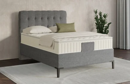 Mozart Boxspringbett Serie 7 Haydn 140x200 Grober Stoff Charcoal frost H3 Königliche Matratze