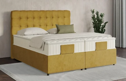 Mozart Boxspringbett Serie 7 Haydn 160x210 mit Bettkasten Samt Mustard H3/H2 Königliche Matratze