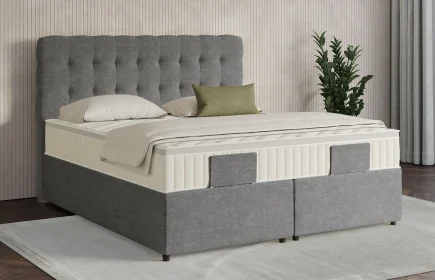 Mozart Boxspringbett Serie 7 Haydn 180x190 mit Bettkasten Grober Stoff Charcoal frost H3/H2 Königliche Matratze