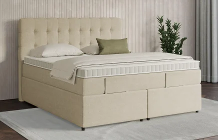 Mozart Boxspringbett Serie 7 Haydn 180x190 mit Bettkasten Grober Stoff Wool Cream H3/H3