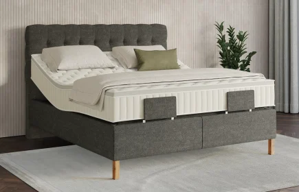 Mozart Boxspringbett Serie 7 Haydn 180x200 elektrisch Grober Stoff Muddy Brown H2/H3 Königliche Matratze