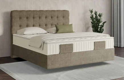 Mozart Boxspringbett Serie 7 Haydn 180x200 Feiner Stoff Dusty Taupe H2/H3 schwebend Königliche Matratze