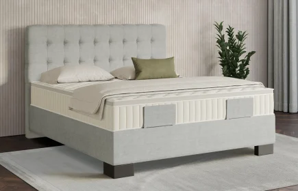 Mozart Boxspringbett Serie 7 Haydn 180x200 Feiner Stoff Lunar Mist H3/H3 Königliche Matratze
