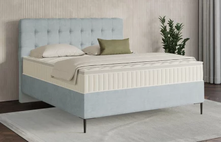 Mozart Boxspringbett Serie 7 Haydn 180x200 Feiner Stoff Pastellblau H4/H3 Königliche Matratze