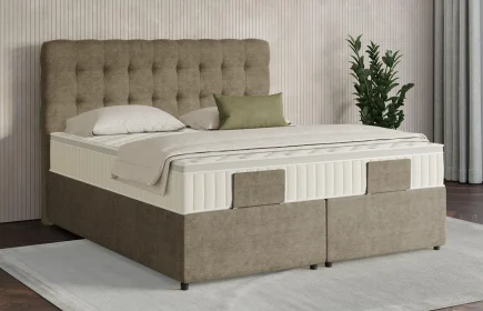 Mozart Boxspringbett Serie 7 Haydn 180x200 mit Bettkasten Feiner Stoff Dusty Taupe H2/H3 Königliche Matratze