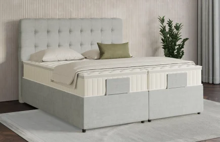 Mozart Boxspringbett Serie 7 Haydn 180x200 mit Bettkasten Feiner Stoff Lunar Mist H2/H3 Königliche Matratze