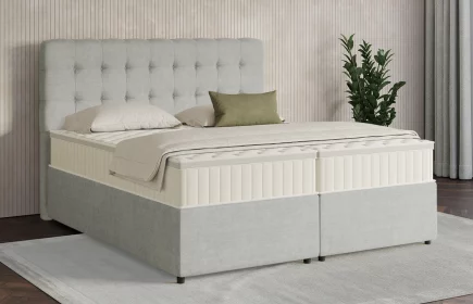 Mozart Boxspringbett Serie 7 Haydn 180x200 mit Bettkasten Feiner Stoff Silbergrau H2/H3 Königliche Matratze