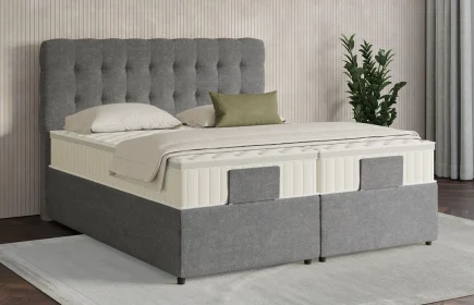 Mozart Boxspringbett Serie 7 Haydn 180x200 mit Bettkasten Grober Stoff Charcoal frost H3/H3 Königliche Matratze