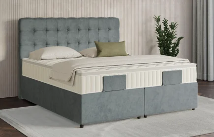 Mozart Boxspringbett Serie 7 Haydn 180x200 mit Bettkasten Samt Dusty Blues H2/H3 Königliche Matratze