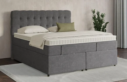 Mozart Boxspringbett Serie 7 Haydn 180x220 mit Bettkasten Grober Stoff Rock Grey H3/H3