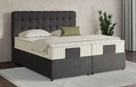 Mozart Boxspringbett Serie 7 Haydn 200x200 mit Bettkasten Feiner Stoff Carbon Grey H3 Königliche Matratze