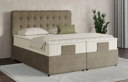 Mozart Boxspringbett Serie 7 Haydn 200x220 mit Bettkasten Feiner Stoff Dusty Taupe H4 Königliche Matratze