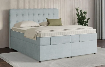 Mozart Boxspringbett Serie 7 Haydn 240x200 mit Bettkasten Feiner Stoff Frosted Azure H3/H3