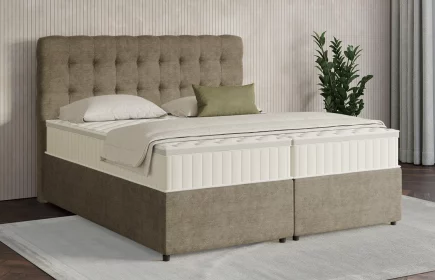 Mozart Boxspringbett Serie 7 Haydn 240x200 mit Bettkasten Feiner Stoff Taupe H2/H3 Königliche Matratze