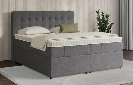 Mozart Boxspringbett Serie 7 Haydn 240x200 mit Bettkasten Grober Stoff Rock Grey H2/H3