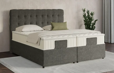 Mozart Boxspringbett Serie 7 Haydn 280x200 mit Bettkasten Grober Stoff Muddy Brown H2/H3 Königliche Matratze