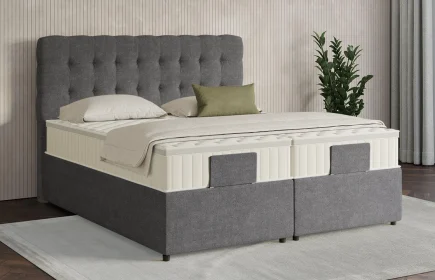 Mozart Boxspringbett Serie 7 Haydn 280x200 mit Bettkasten Grober Stoff Rock Grey H2/H3 Königliche Matratze