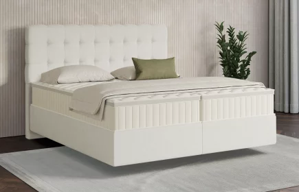 Mozart Boxspringbett Serie 7 Haydn 280x200 Samt Cremeweiß H2/H2 schwebend Königliche Matratze