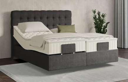 Mozart Boxspringbett Serie 7 Haydn 280x210 elektrisch Feiner Stoff Carbon Grey H3/H2 schwebend Königliche Matratze