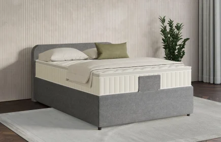 Mozart Boxspringbett Serie 7 Salieri 100x200 mit Bettkasten Grober Stoff Charcoal frost H3 Königliche Matratze
