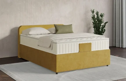 Mozart Boxspringbett Serie 7 Salieri 120x200 mit Bettkasten Samt Mustard H3 Königliche Matratze