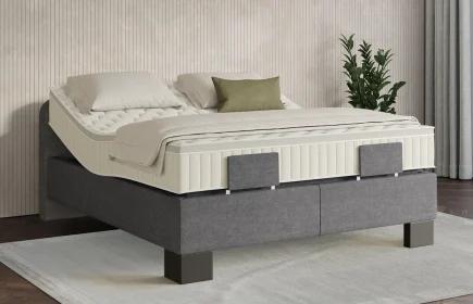 Mozart Boxspringbett Serie 7 Salieri 180x200 elektrisch Grober Stoff Rock Grey H3/H2 Königliche Matratze