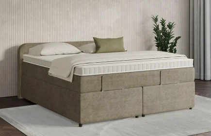 Mozart Boxspringbett Serie 7 Salieri 180x200 mit Bettkasten Feiner Stoff Dusty Taupe H3/H3