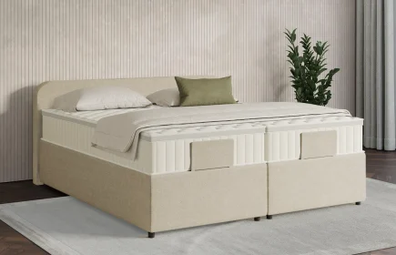 Mozart Boxspringbett Serie 7 Salieri 180x200 mit Bettkasten Grober Stoff Wool Cream H4/H3 Königliche Matratze
