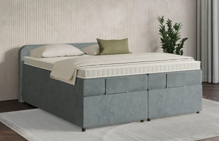 Mozart Boxspringbett Serie 7 Salieri 180x200 mit Bettkasten Samt Dusty Blues H3/H3