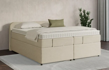 Mozart Boxspringbett Serie 7 Salieri 200x200 mit Bettkasten Grober Stoff Wool Cream H3