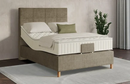 Mozart Boxspringbett Serie 7 Schubert 120x210 elektrisch Feiner Stoff Dusty Taupe H3 Königliche Matratze