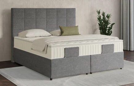 Mozart Boxspringbett Serie 7 Schubert 160x220 mit Bettkasten Grober Stoff Charcoal frost H2/H3 Königliche Matratze