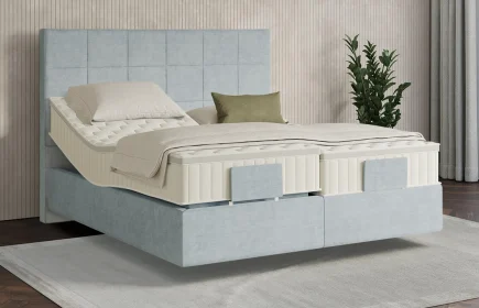 Mozart Boxspringbett Serie 7 Schubert 180x200 elektrisch Feiner Stoff Frosted Azure H4/H3 schwebend Königliche Matratze