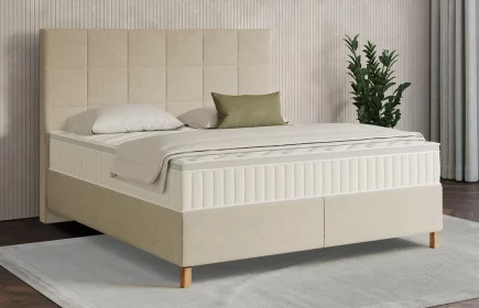 Mozart Boxspringbett Serie 7 Schubert 180x200 Grober Stoff Beige H3/H2 Königliche Matratze