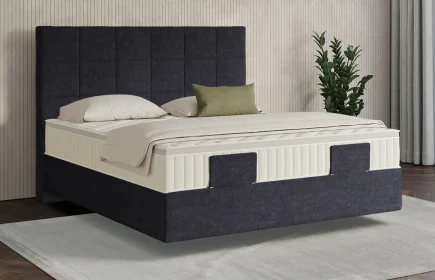 Mozart Boxspringbett Serie 7 Schubert 180x200 Grober Stoff Celestial Ink H3/H3 schwebend Königliche Matratze